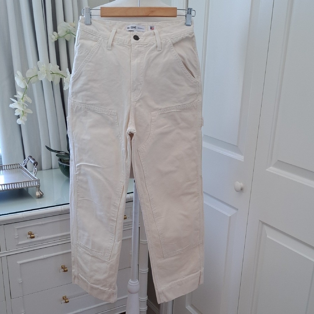 RE/DONE Originals‎ Womens Preppy Off-White High Rise Crop Cargo Pants 26